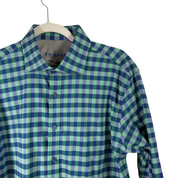 Twillory Performance Long Sleeve Button Up Shirt Tailored Blue Plaid Mens 16.5 - Picture 2 of 6